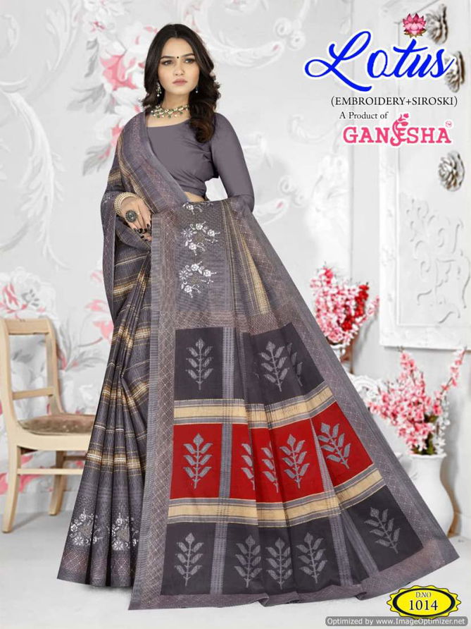 Lotus By Ganesha Embroidery Cotton Printed Sarees Wholesale Shop In Surat